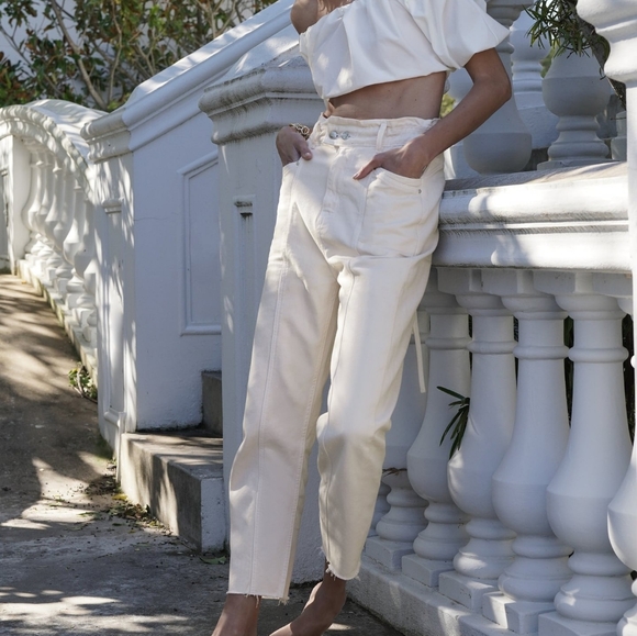 ZARA NWT ecru paperbag waist pants - Picture 1 of 1